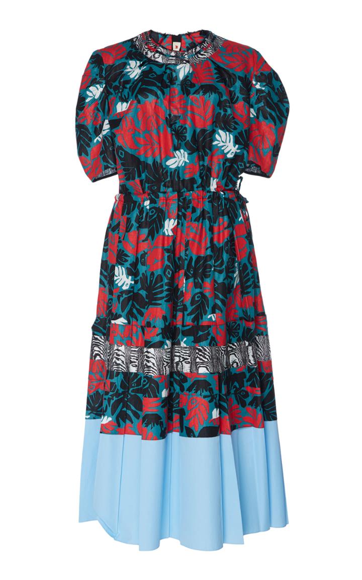 Marni Contrast Print Pleated Midi Dress
