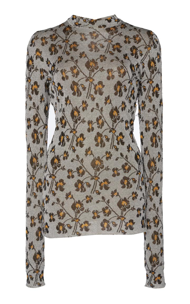 Paco Rabanne Floral Long Sleeve Jersey Top