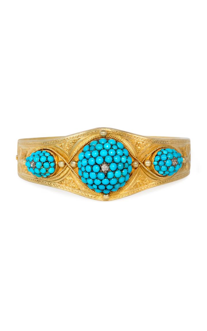 Moda Operandi Kentshire Victorian Engraved Gold Bracelet With Turquoise Bullae & Dia