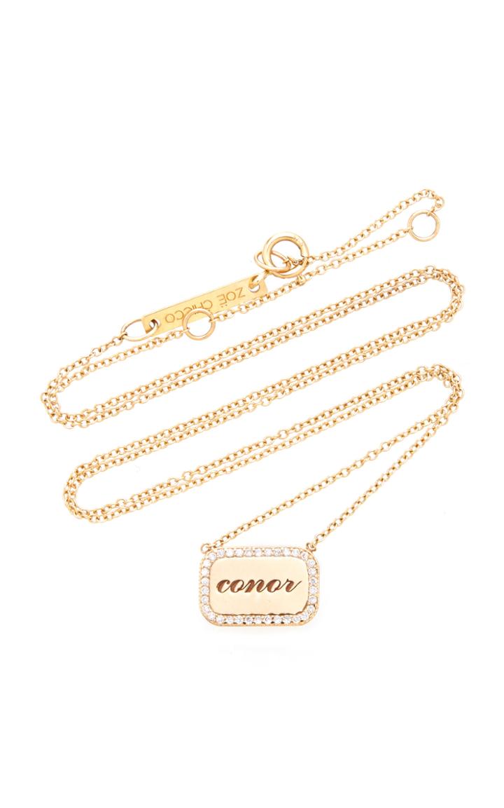 Moda Operandi Zoe Chicco 14k Personalized Rounded Rectangle Necklace With Diamonds