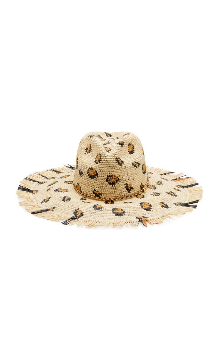 Sensi Studio Frayed Brim Leopard Print Straw Hat