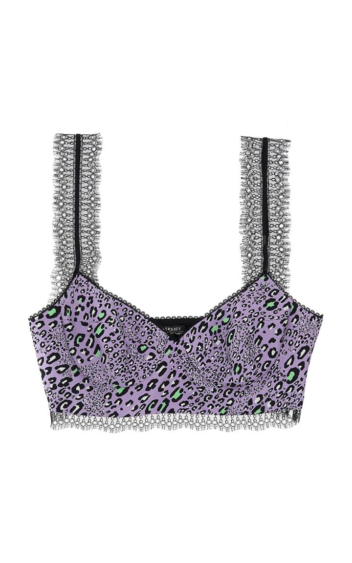 Moda Operandi Versace Lace-trimmed Leopard Silk Twill Crop Top