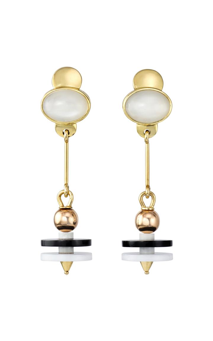 Mahnaz Collection Vintage Moonstone White & Black Agate & 18k Gold Earrings