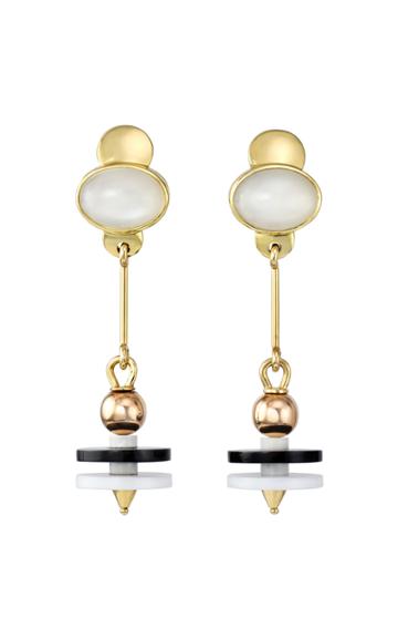 Mahnaz Collection Vintage Moonstone White & Black Agate & 18k Gold Earrings