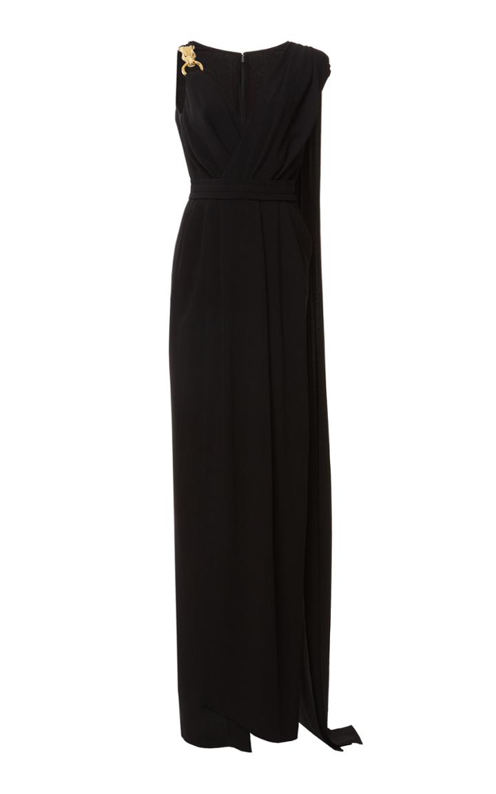 Elie Saab Sleeveless V-neck Sable Dress
