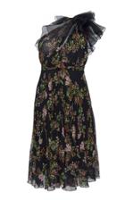 Giambattista Valli Floral Printed Silk One Shoulder Plisse Dress