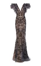 Elizabeth Kennedy Embroidery Gown W/ Shoulder Ruffle