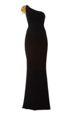 Romona Keveza One Shoulder Gown With Feather Detail