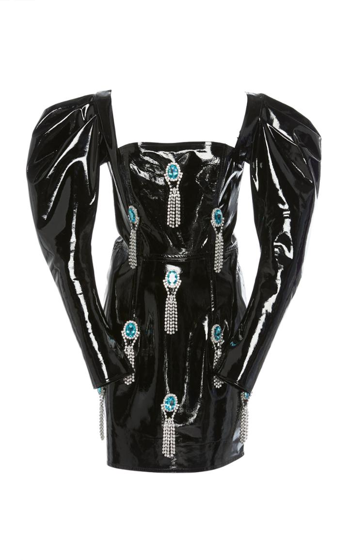 16arlington Puff Sleeve Embellished Leather Mini Dress