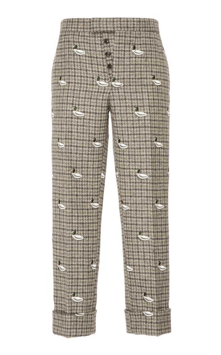 Thom Browne Classic Backstrap Trouser In Gunclub Shetland With Duck Embroidery