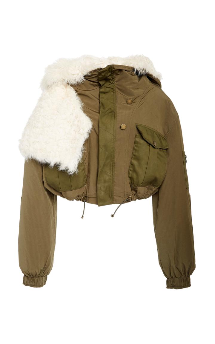 Monse Cropped Fur Hood Bomber Jacket
