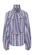Stella Jean Checked Pussy-bow Balloon Sleeve Cotton-blend Blouse