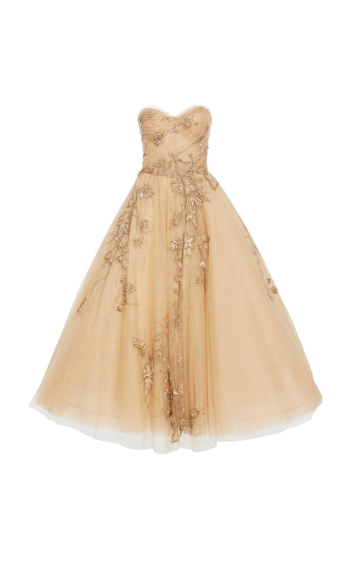Marchesa Tea Length Bead Tulle Gown