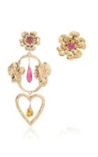 Rodarte Gold Flower Stud And Baroque Dangle Earrings With Swarovski Crystal Details