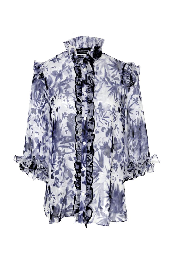 Oday Shakar Printed Ruffle Blouse
