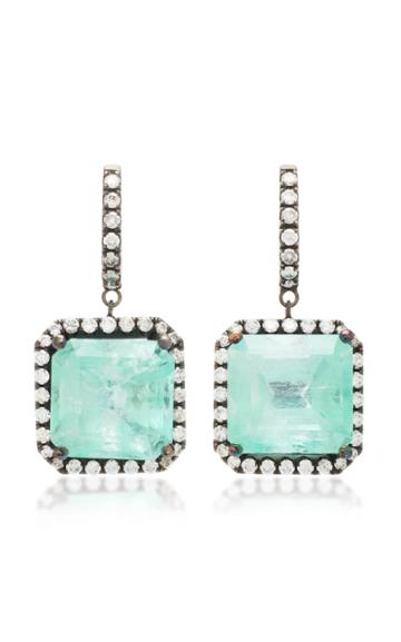Maria Jose Jewelry 18k Oxidized Gold Emerald And Diamond Earrings