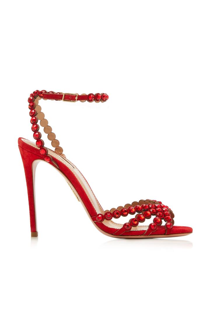 Aquazzura Tequila Embellished Leather Sandals Size: 37