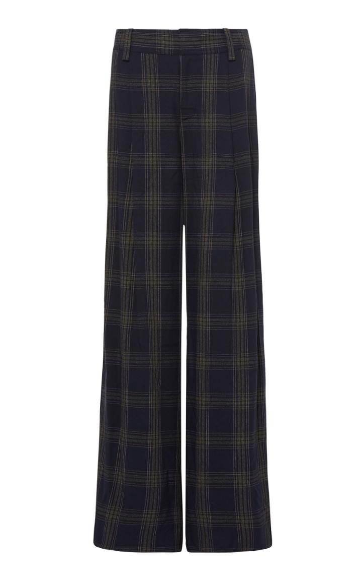 Vince Plaid Wide-leg Twill Pants