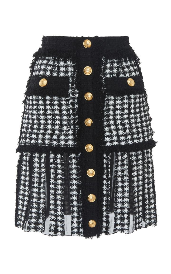 Balmain Button-up Tweed Mini Skirt