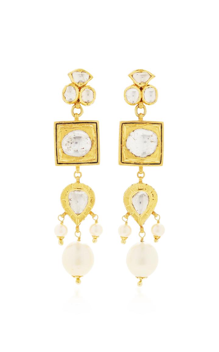 Sanjay Kasliwal 22k Gold Pearl And Diamond Raj Earrings