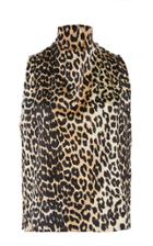 Ganni Leopard-print Stretch Silk-satin Top