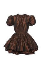 Miu Miu Short Sleeve Taffeta Tiered Ruffle Mini Dress
