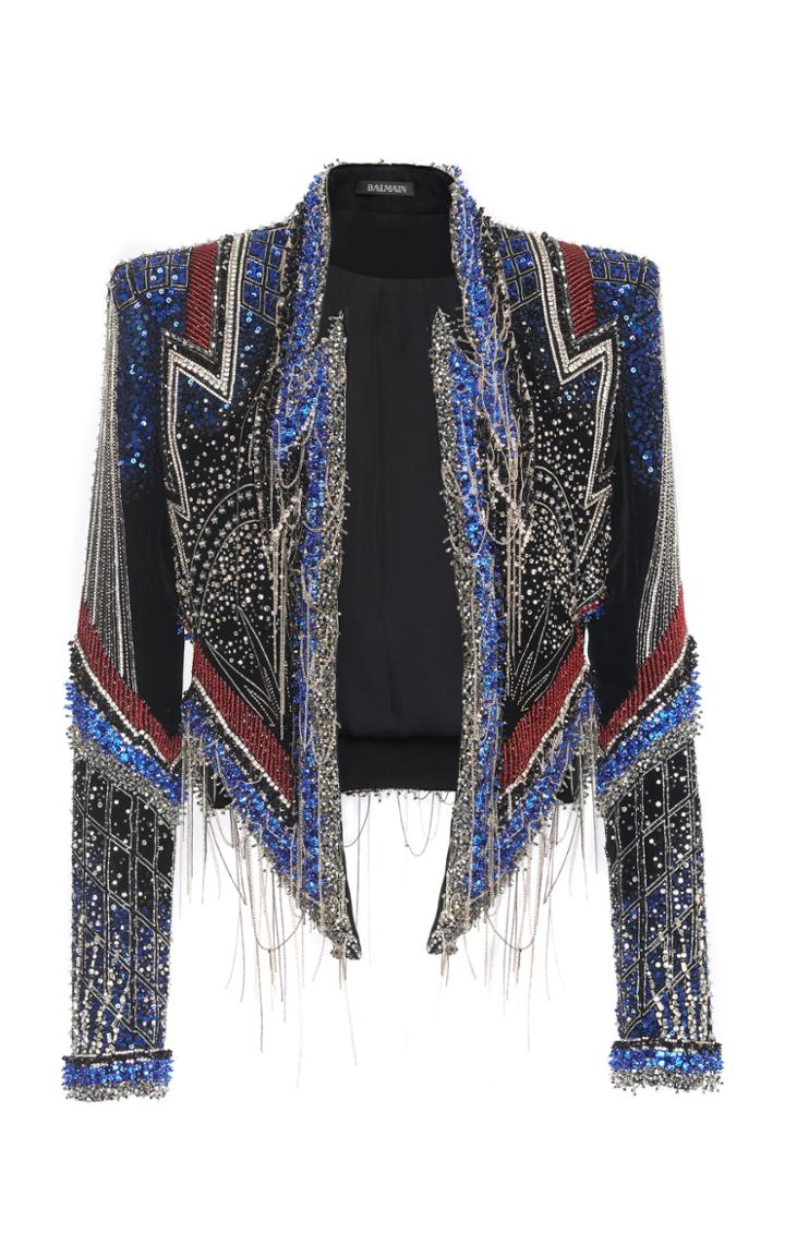 Balmain Embroidered Fringe Hem Jacket