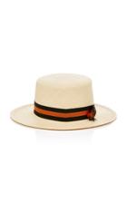 Sensi Studio Woven Straw Boater Hat With Striped Band