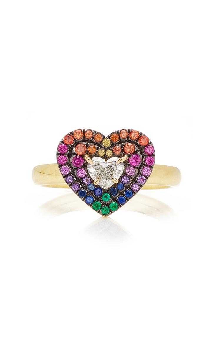 Jemma Wynne 18k Yellow Gold Heart Ring With Pink Sapphire And Diamonds