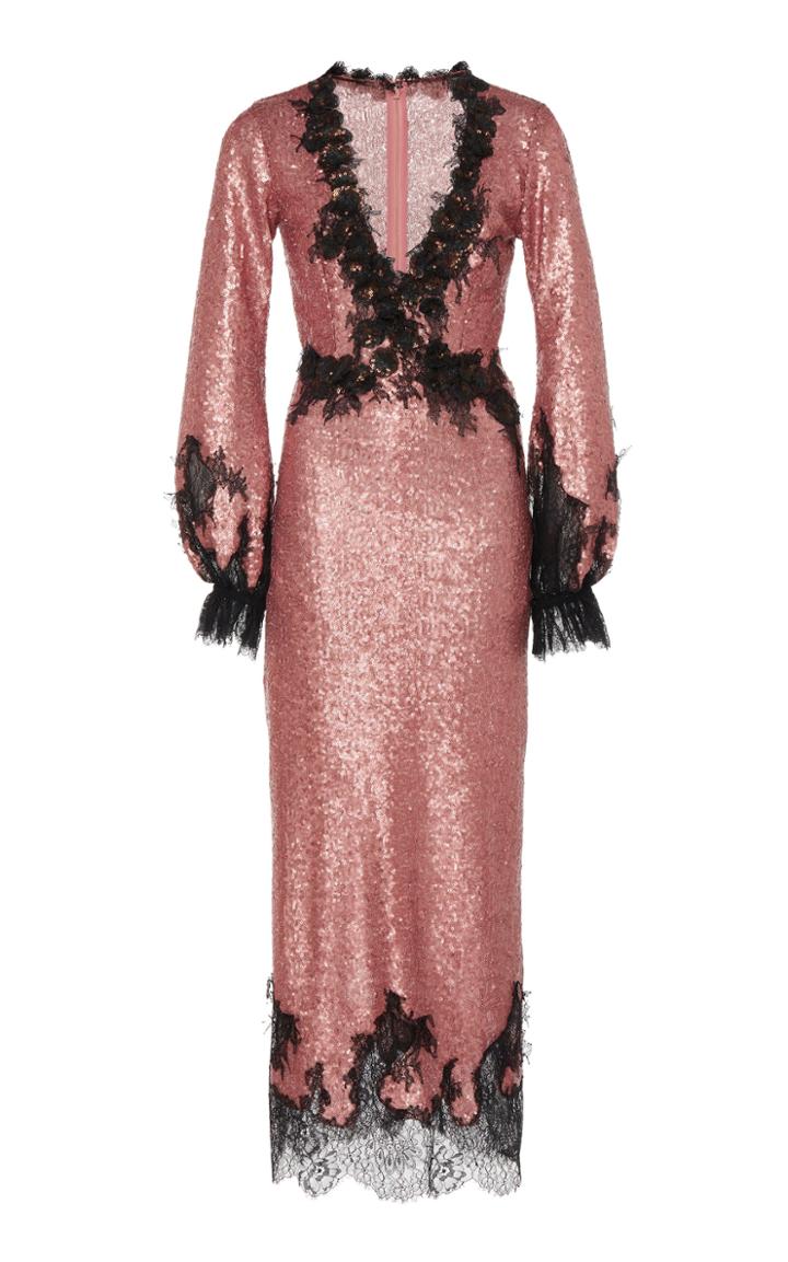 Costarellos Lace-trimmed Sequined Dress
