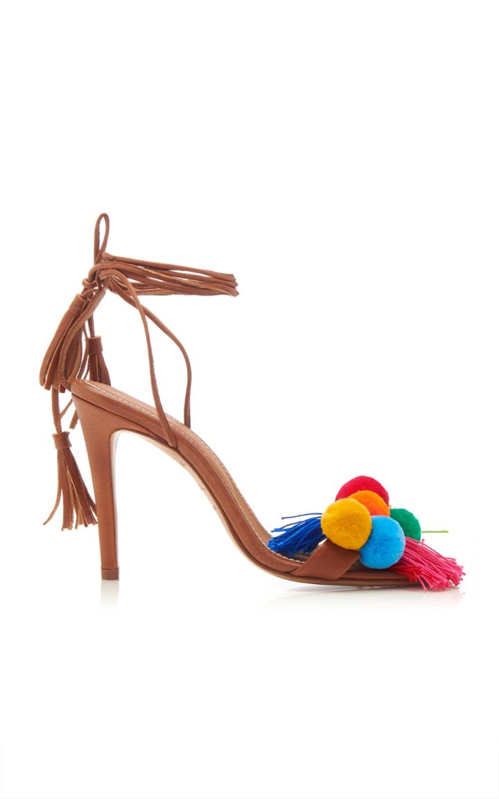 Alameda Turquesa Anna Pom Pom Lace Up Sandals