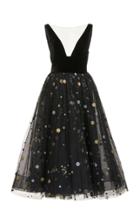 Monique Lhuillier Cosmic Glitter Tulle Tea Length Dress