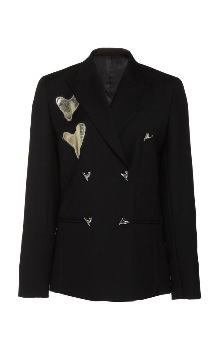 Moda Operandi Anas Jourden Leather Patchwork Double-breasted Wool Blazer Size: 40