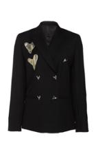 Moda Operandi Anas Jourden Leather Patchwork Double-breasted Wool Blazer Size: 40