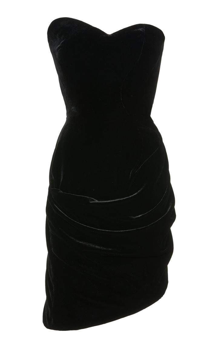 Brandon Maxwell Asymmetric Strapless Velvet Mini Dress Size: 0
