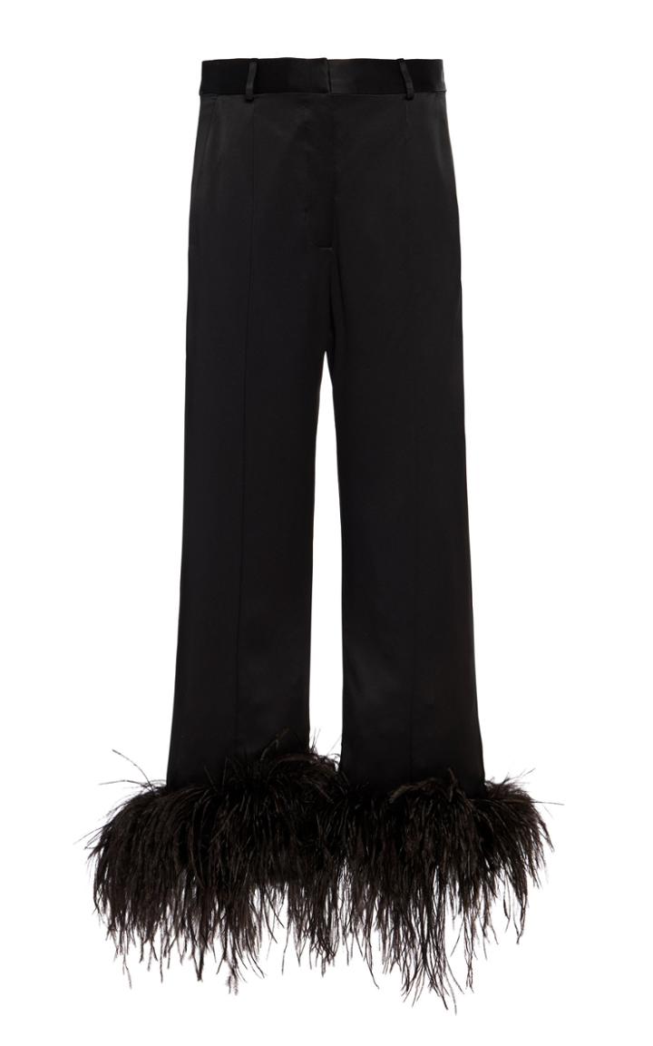 Moda Operandi Michael Lo Sordo Feather-trimmed Satin Straight-leg Pants Size: 6