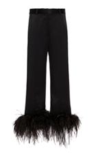 Moda Operandi Michael Lo Sordo Feather-trimmed Satin Straight-leg Pants Size: 6