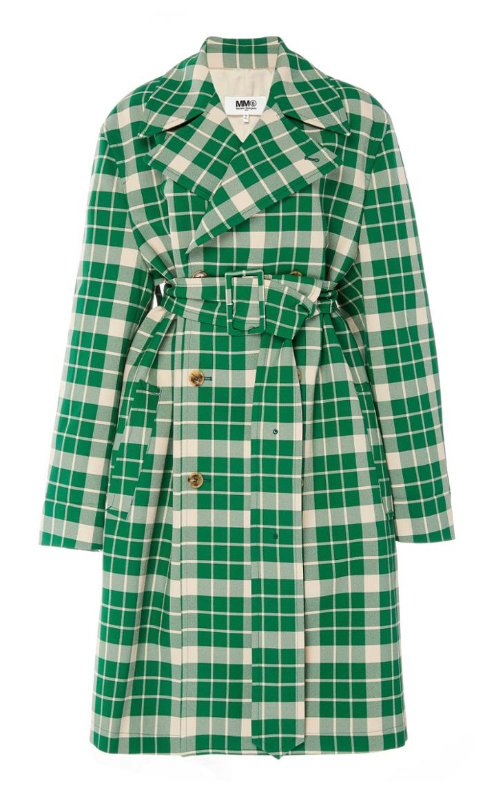 Mm6 Belted Checked Crepe Trench Coat