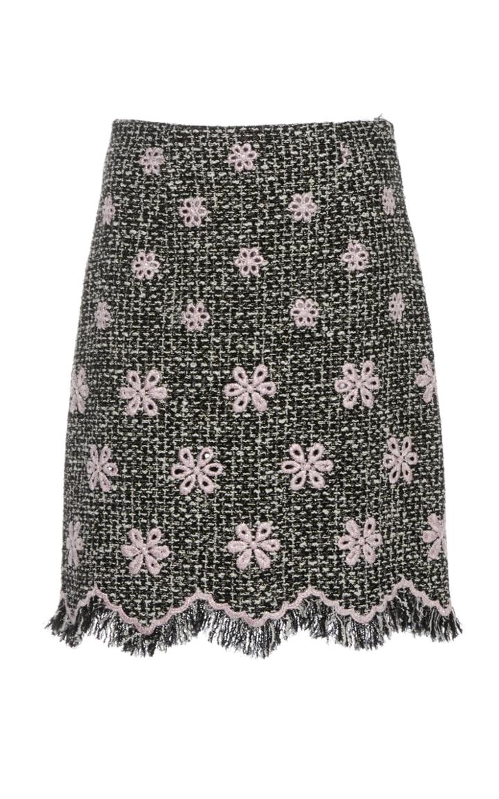 Giambattista Valli Floral Embroidered Tweed Mini Skirt