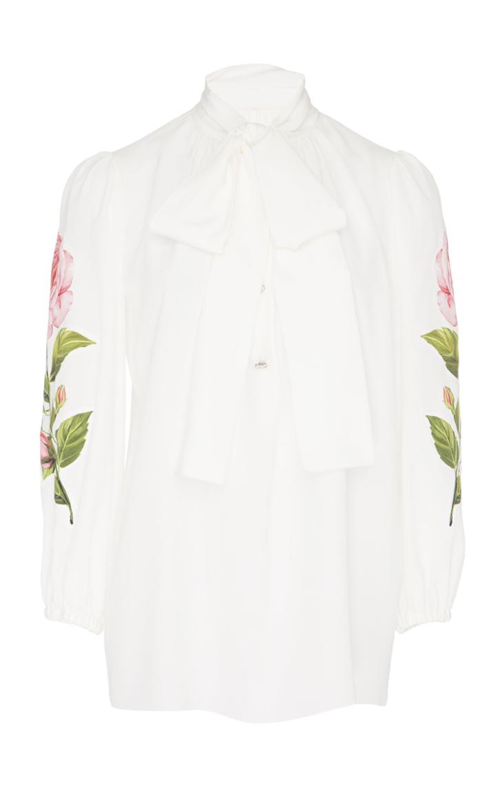 Dolce & Gabbana Pussy Bow Printed Silk Crepe De Chine Blouse