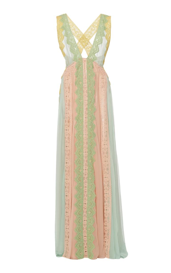 Alberta Ferretti Deep V-neck Silk Maxi Dress