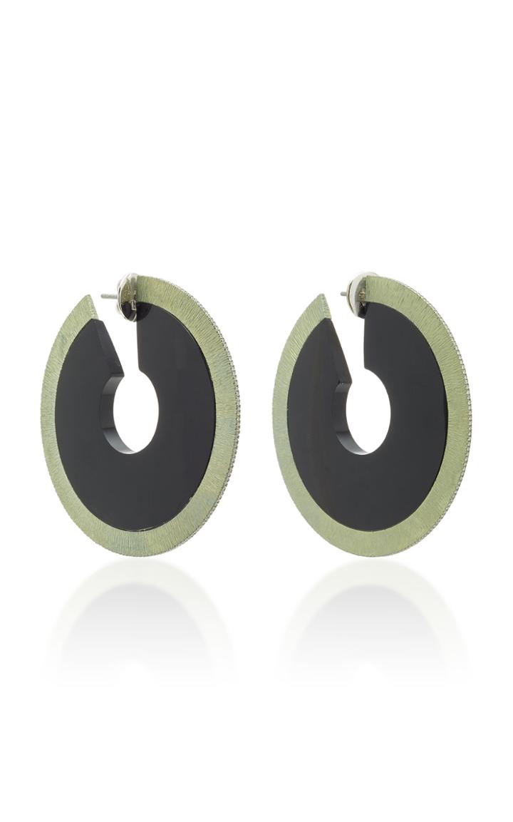 Arunashi One-of-a-kind Onyx Large Circular Stone Hoops