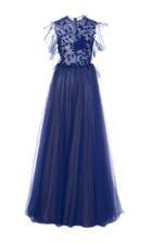 Costarellos Fairy Chiffon Ruched Gown