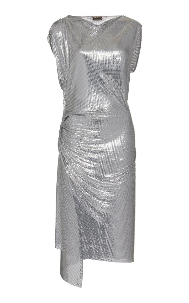 Paco Rabanne Draped Metallic Midi Dress Size: 34