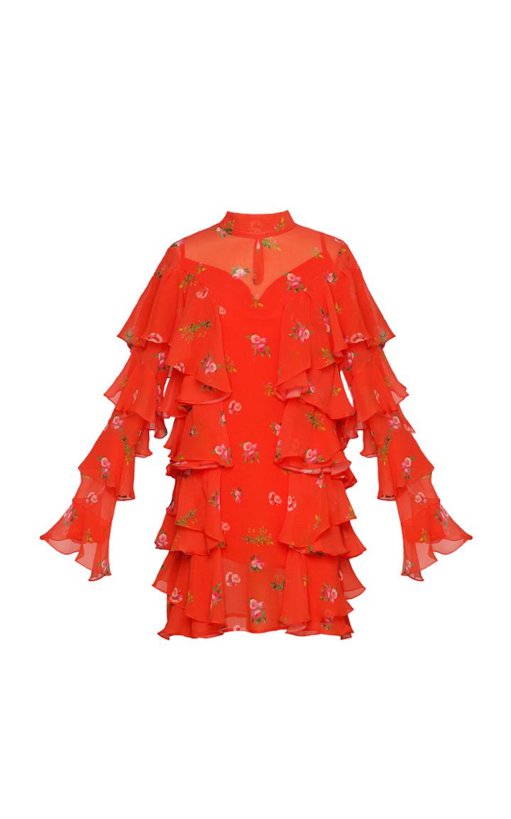 Marianna Senchina Red Ruffled Floral Mini Dress