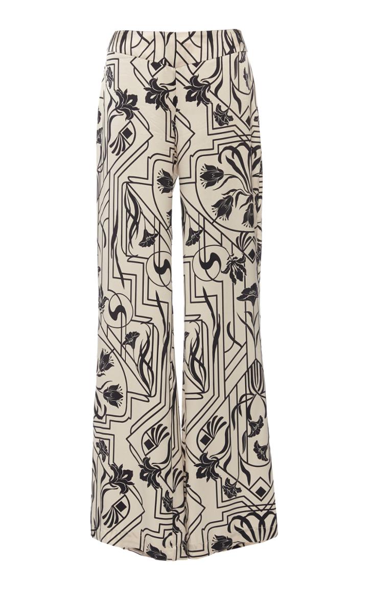 Moda Operandi Johanna Ortiz Batik Inspiration Printed Silk Flared Pants Size: 2