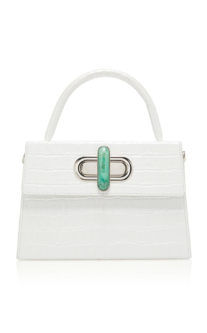 L'afshar Diba Embossed Leather Bag With Silver Link Chain