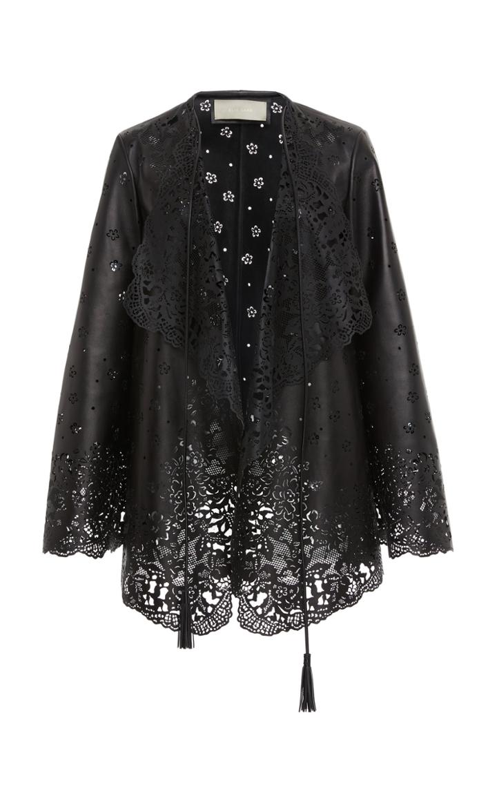 Elie Saab Leather Laser Cut Flower Shawl