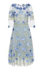 Luisa Beccaria Floral Pom Tulle Midi Dress