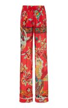 Red Valentino Floral-print Crepe De Chine Flared Pants